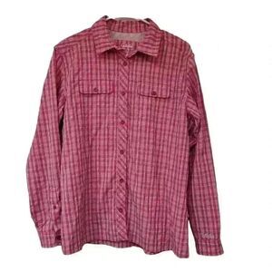 Cabela's Women's Pink Nylon/Poly Plaid Vented Fishing Outdoor Button Down Shirt